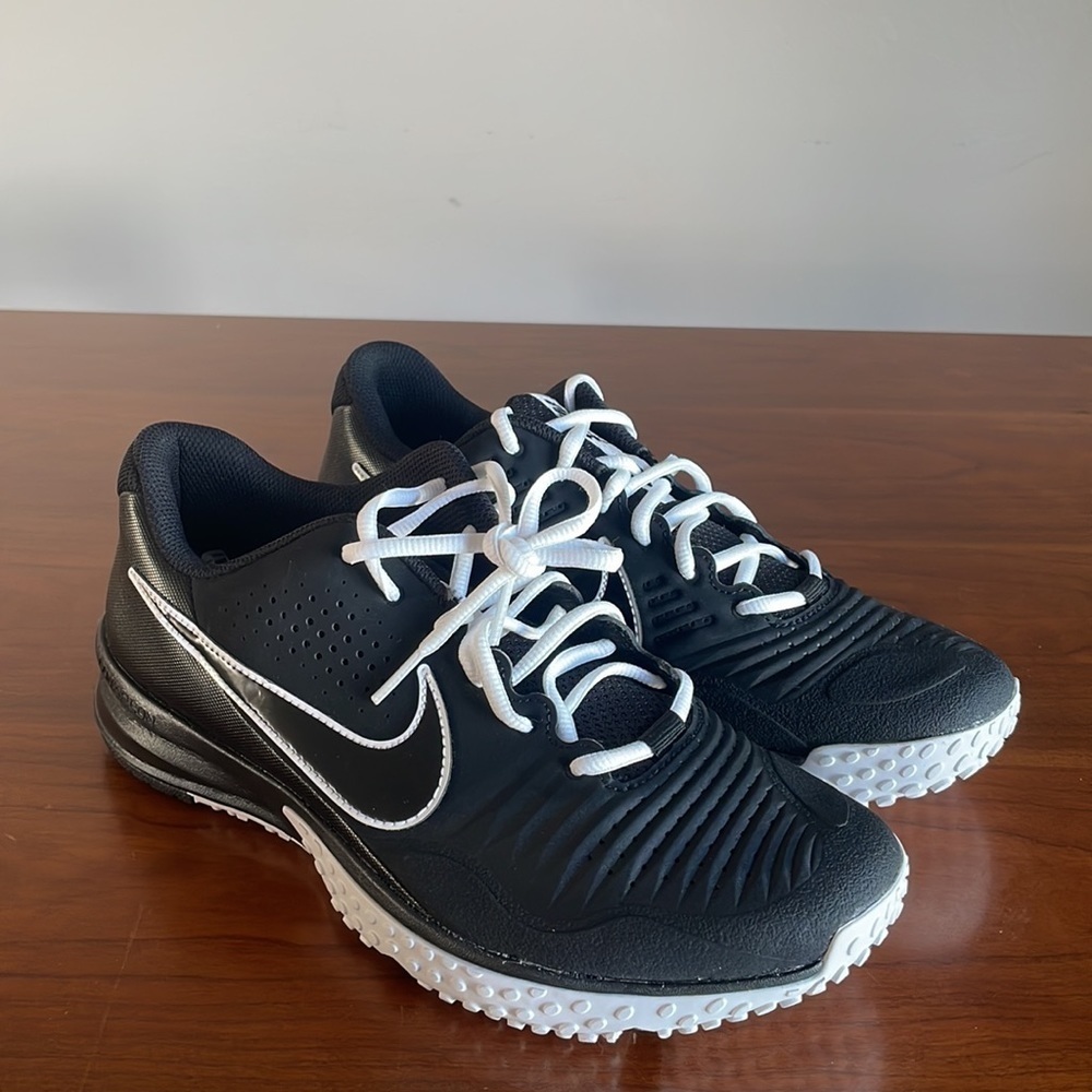 Nike Mens Alpha Huarache Varsity 3 CK6208-010 Black/White Shoes Size 9.5 used - Picture 2 of 5